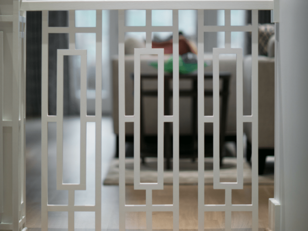 White safety gate on shallow focus lens photography
