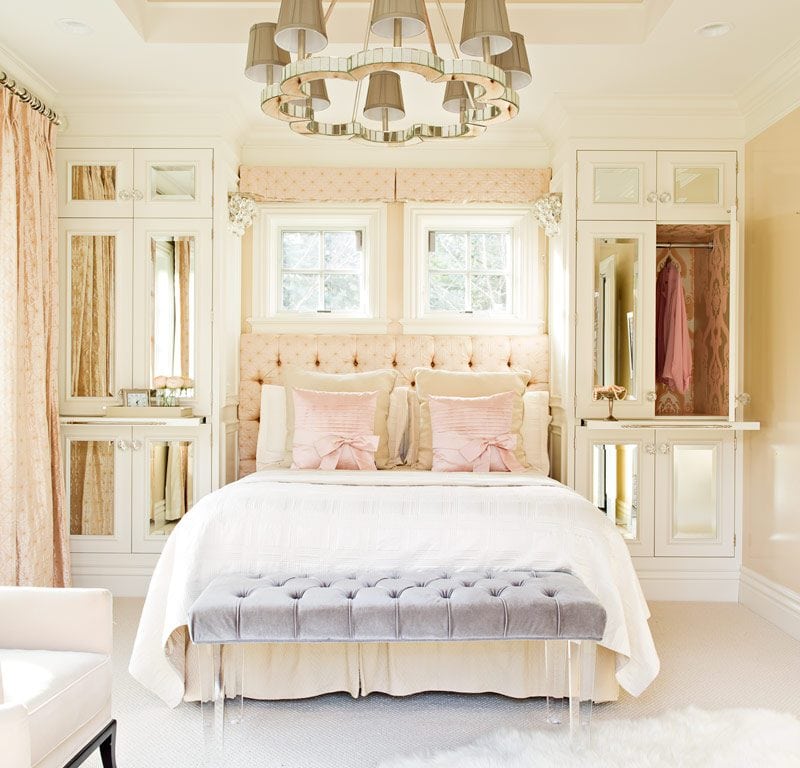 Grey chandelier inside bedroom