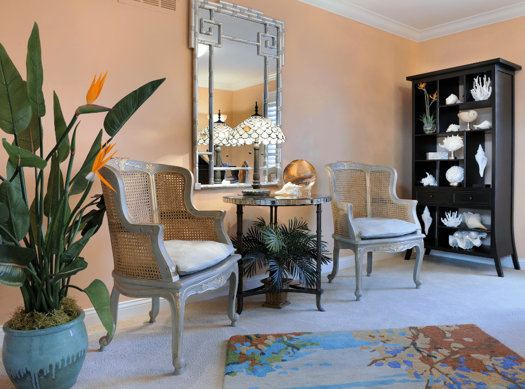Potted orange bromeliad flower inside room