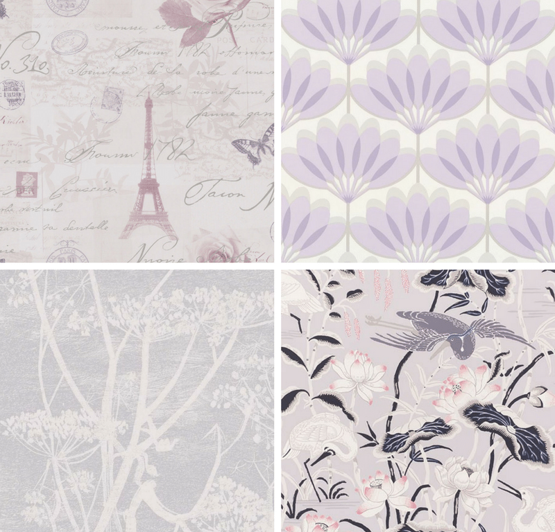 Gray and purple floral wallpaper collage