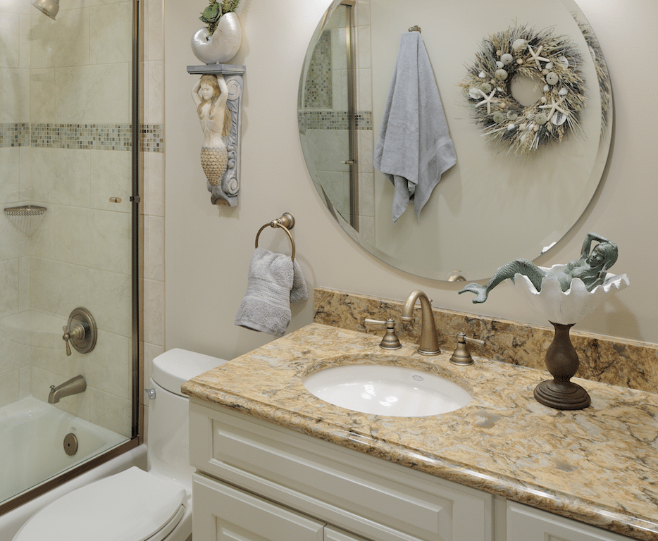 White and brown bathroom vanity