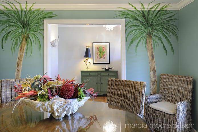 coastal dining room mural of palm trees