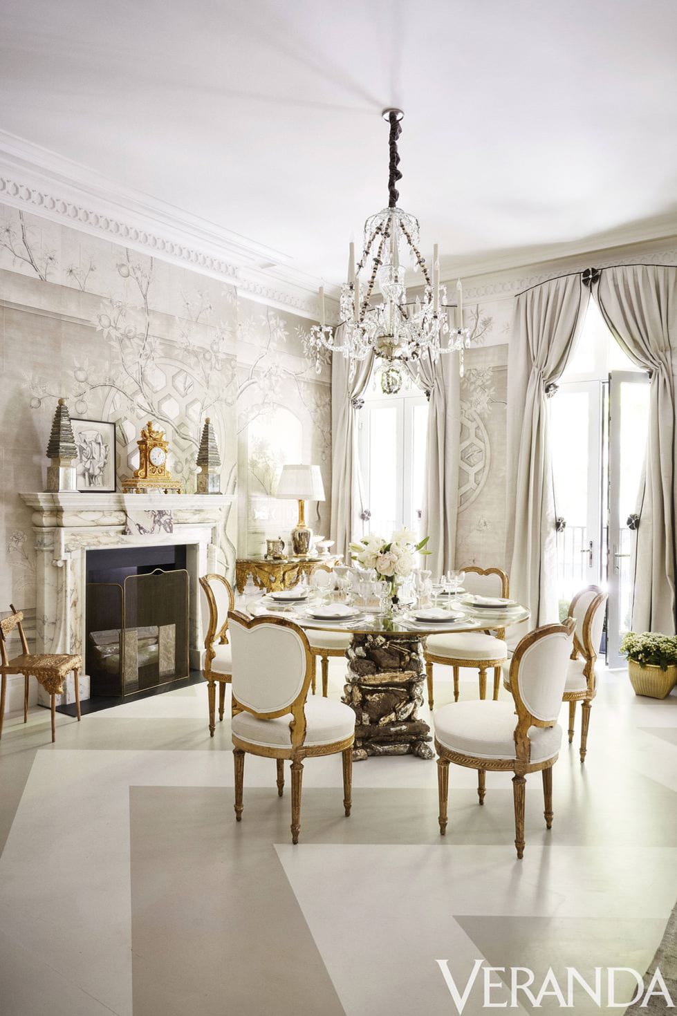 veranda gold and white dining room