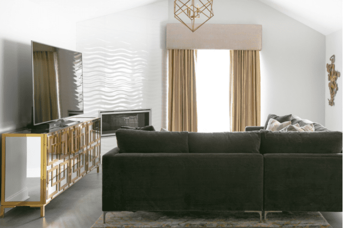 green couch in white room
